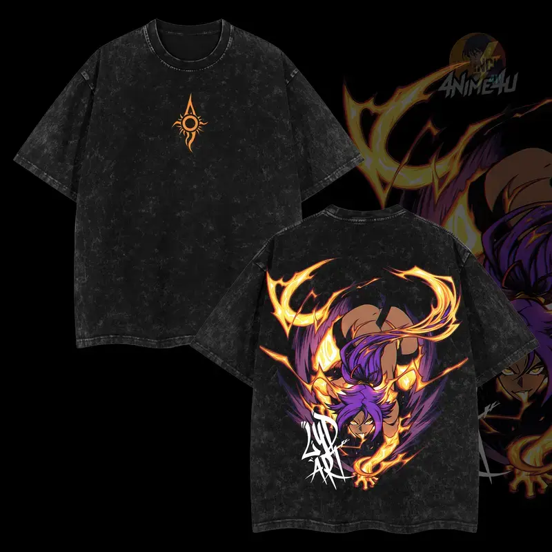 Retro Limited Edition Shihouin Yoruichi - Anime Double Printed Oversized Washed Tee | Premium 100% Cotton Classic Style T-Shirt | Gift for Anime Enthusiasts