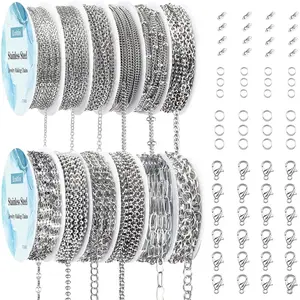 Necklace Chain for Jewelry Making, 95.1 Feet 12 Rolls Stainless Steel Jewelry Chains for DIY Necklace Bracelet Making with Stainless Steel Jump Rings/Lobster Clasps/Connectors