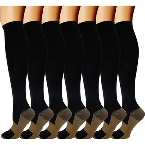 7 Pairs Copper Compression Socks for Men Women 20-30 mmHg Knee High Stockings