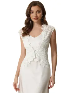 INSPIRE CHIC Floral Lace Shrug Wedding Guest Cap Sleeve Formal Sheer Bolero Cardigan