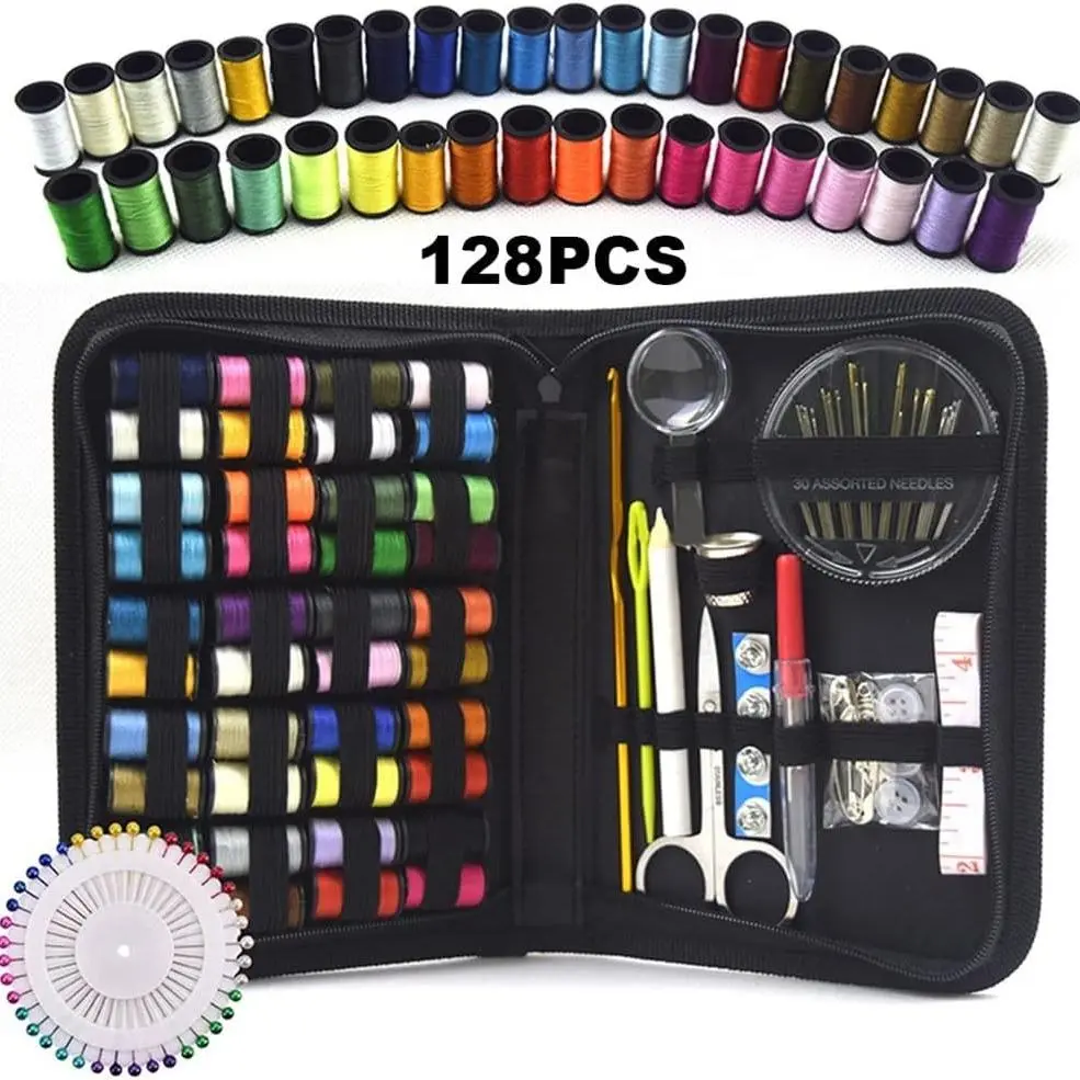 Sewing Kit, 128pcs/set Portable Mini Sewing Craft Kit with 40 Color Thread, Tape Measure, Needles, Scissors and Other Accessories, Home Sewing Supplies, Sewing Tool Kit