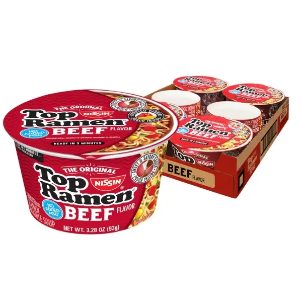 Halal Certified Beef Flavor Ambient Instant Ramen Noodle Soup Bowls, 3.28oz Convenient 6-Count Pack, Pantry Food, Contains Beef, See on Package, Instant Noodles