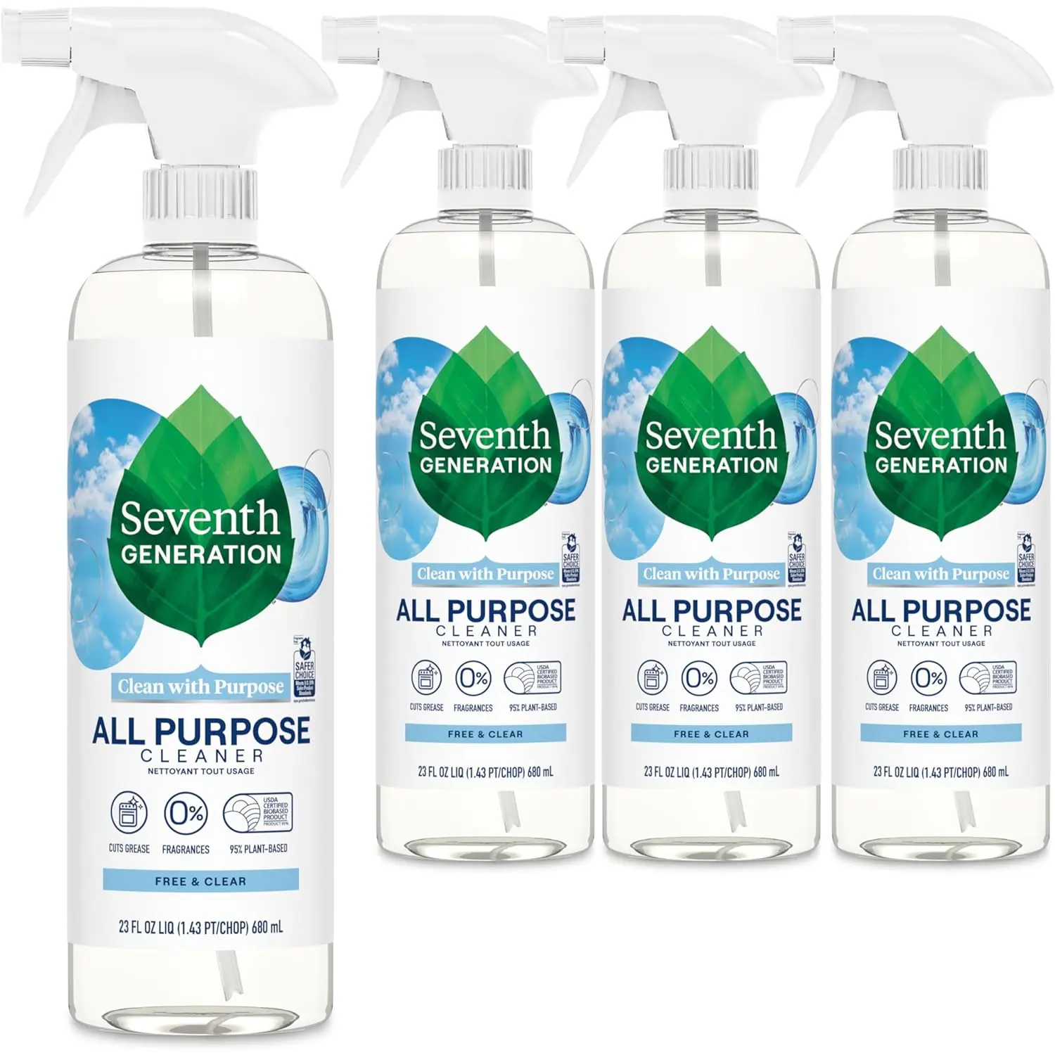 Seventh Generation All Purpose Cleaner, Biodegradable Formula, Free & Clear, 23 Oz (Pack of 4) Unilever