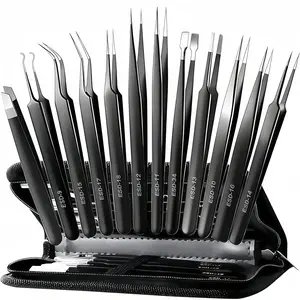 LMMAKE 12Pcs Precision Tweezers Set with Anti-Static Stainless Steel Tips for Electronics, Jewelry, Soldering, and DIY Projects with Storage Box