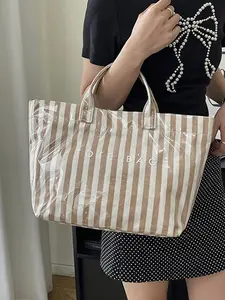 Vintage Fashion Striped Shoulder Bag for Women, Casual Tote Bag with High-End Feel, Large Capacity for Work and Shopping