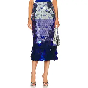 JONATHAN SIMKHAI Elvira Ombre Sequin Midi Skirt in Light Sky Multi