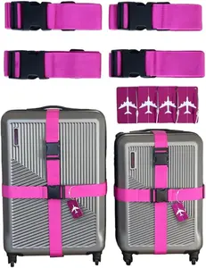 8 Pack Luggage Set, 4 Pack Straps and 4 Pack ID Tags, Adjustable Heavy-Duty 79" Secure Travel Suitcase Belts