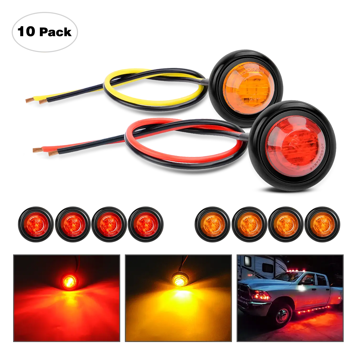 Nilight 3/4 in Amber-Red Round LED Marker Kit, 10-Piece Trailer & Tow Lights for Automotive & Motorcycle Use, Trailer Light Kit, Tow Lights Kit