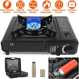 3300W Compact Portable Outdoor Gas Stove, Single Dual-Fuel Butane Canister Burner with Piezo Electric Ignition, Automatic Tank Ejection, Auto Shut-Off, Overpressure Cut Off & Carry Case, Camping Equipment for Camping, Hiking,summervibes