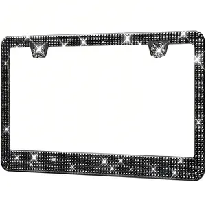 Black & White Diamond License Plate Frame, Metal Car Plate Holder, 1-2 Pack