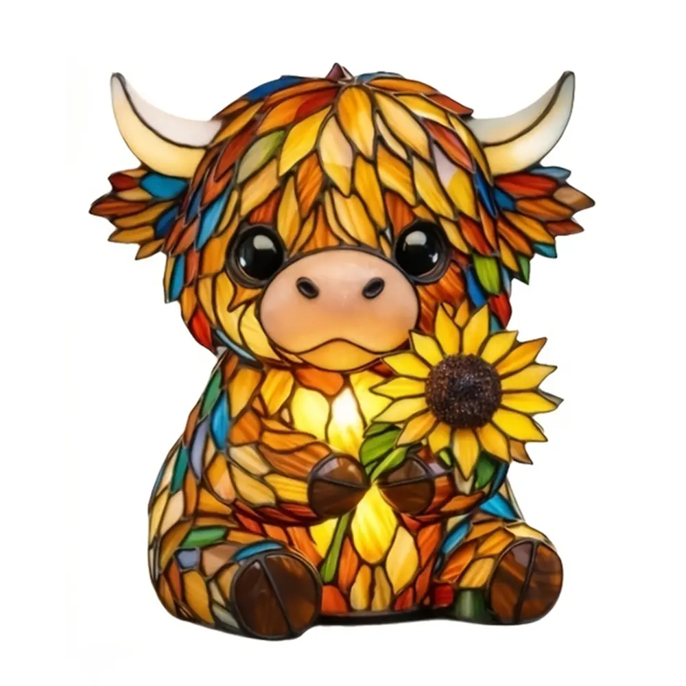 Handcrafted Highland Sunflower Highland Cow USB-Powered Light-Up Feature Decorative Atmosphere Lamp, Cute Cow-Shaped LED Decoration Lamp for Bedroom & Living Room Decorative Lights