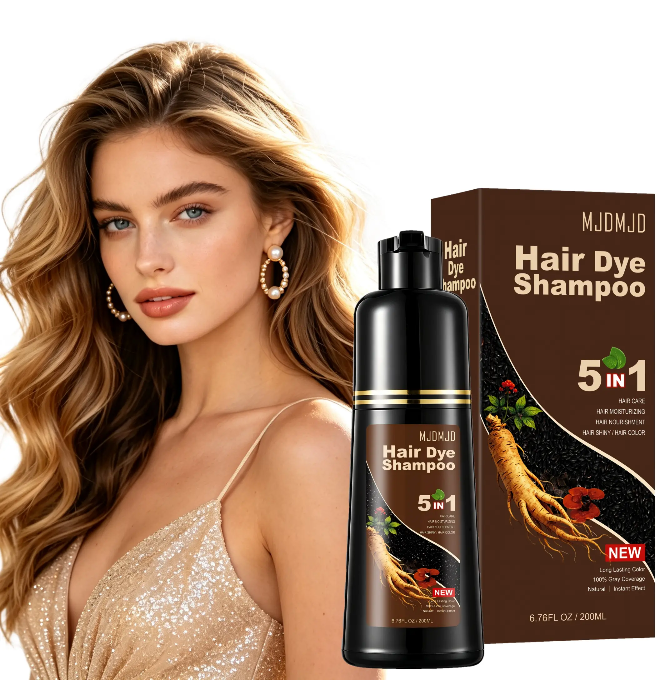 Blonde Brown 5 in 1 Hair Dye Shampoo,Instant Gray Coverage with Natural Ginseng Extract, Long-Lasting Color & Scalp Nourishment, Easy At-Home Application, Ideal Hair Dye Gift for Men & Women 3-in-1 instant hair color sally beauty supply easy use farndu