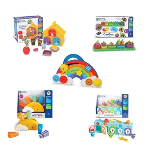 Learning Resources The Ultimate Early Learning Playset: Bear Family Picnic, Lock & Key Clubhouse, Sunshine Shape Sorter, Rainbow Busy Board, & Garden Shape Puzzle
