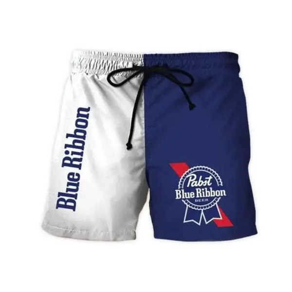 Pabst Blue Ribbon Swim Trunks for Men, Funny Beer Beach Shorts, Patriotic Summer Swimwear, Lake Day Outfit, Pool Party Beachwear, Tropical Hawaiian Shorts, Summer Vacation Outfit, Gift for Beer Lovers, Beach Vacation Shorts