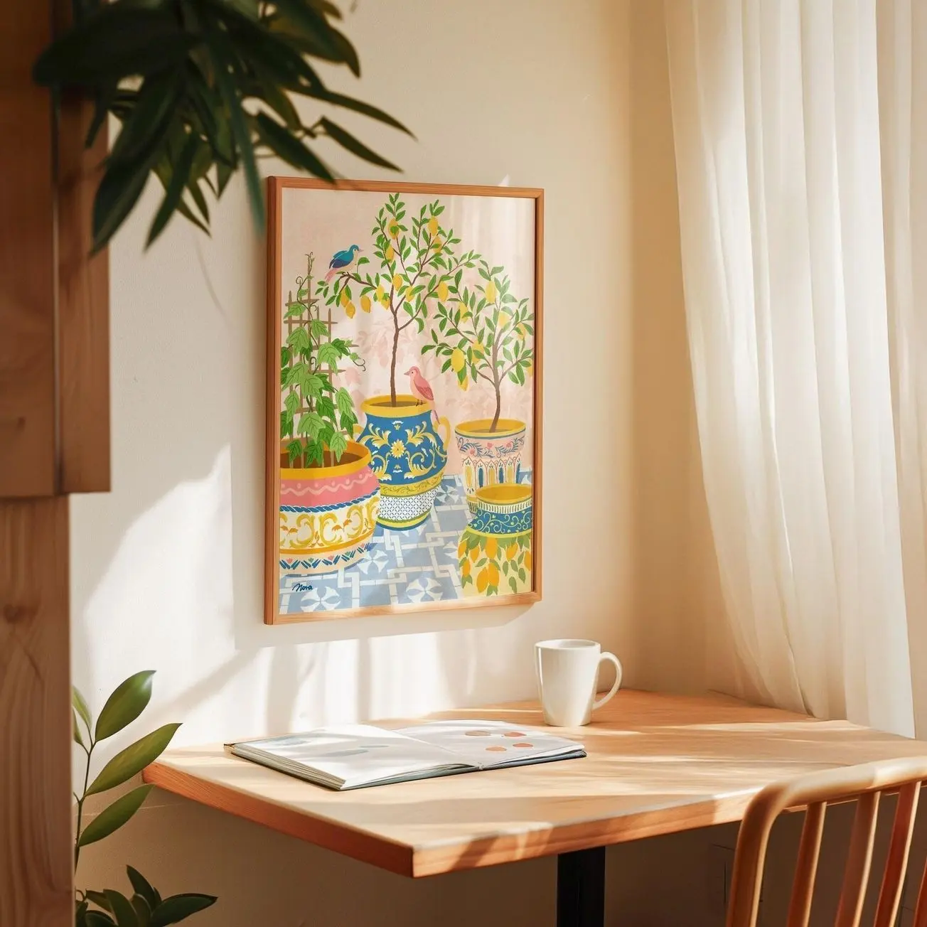 Mediterranean Lemon Art Sicilian Lemon Poster Italy Kitchen Wall Art Lovebirds in Sicily Home Decor 1