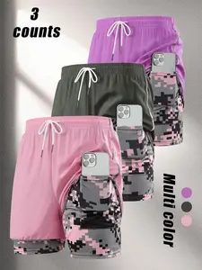 Women's Camo Print Gym Shorts, Breathable Comfortable Quick Drying Skinny Shorts, Ladies Sportswear for Indoor Outdoor Wear, BottomGift