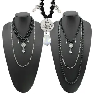 I am Pretty F*cking Awesome Black Howlite Long Chain Fusion Necklace