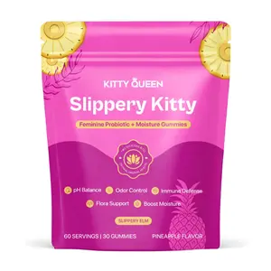 Slippery Kitty Feminine Probiotic + Moisture Gummies - All in One Solution with Slippery Elm Odor Control, Flora Support and Moisture Boost 60 Count Pineapple Flavor