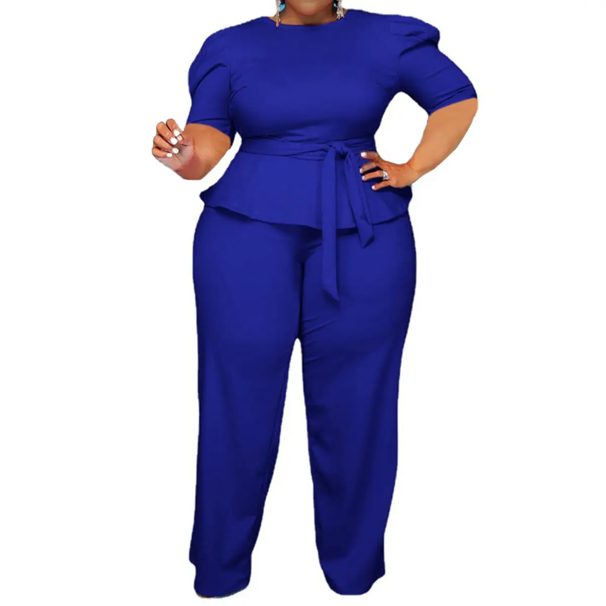 Acelyn Plus Size Outfits Plus Size 2 Piece Outfits for Women Blazer Top Long Sleeve Long Pants Sets Casual Elegant Business Suit with Belt