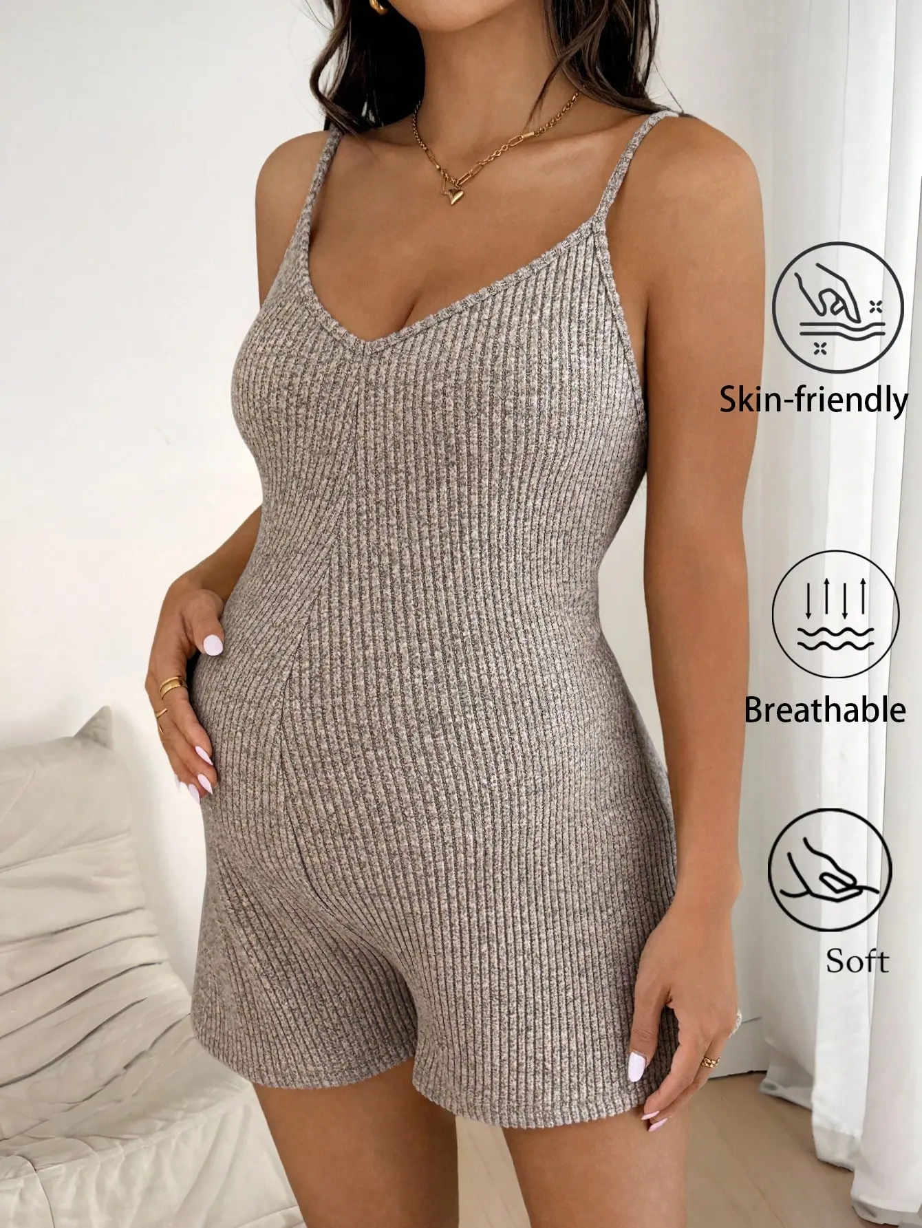 LALUZ Women's Adjustable Strap Solid Color Maternity Summer Romper Short Jumpsuit Bodysuit Casual Lightweight Beach Vacation Outfit