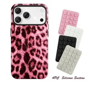 4PC Silicone Suction Phone Case Mount for iPhone 17 ProMax 17Air 16Pro 15 14 Shockproof Leopard Print Cover with Non-slip Suction Cups for Daily Use & Hands-free Design - Protection, Smartphone