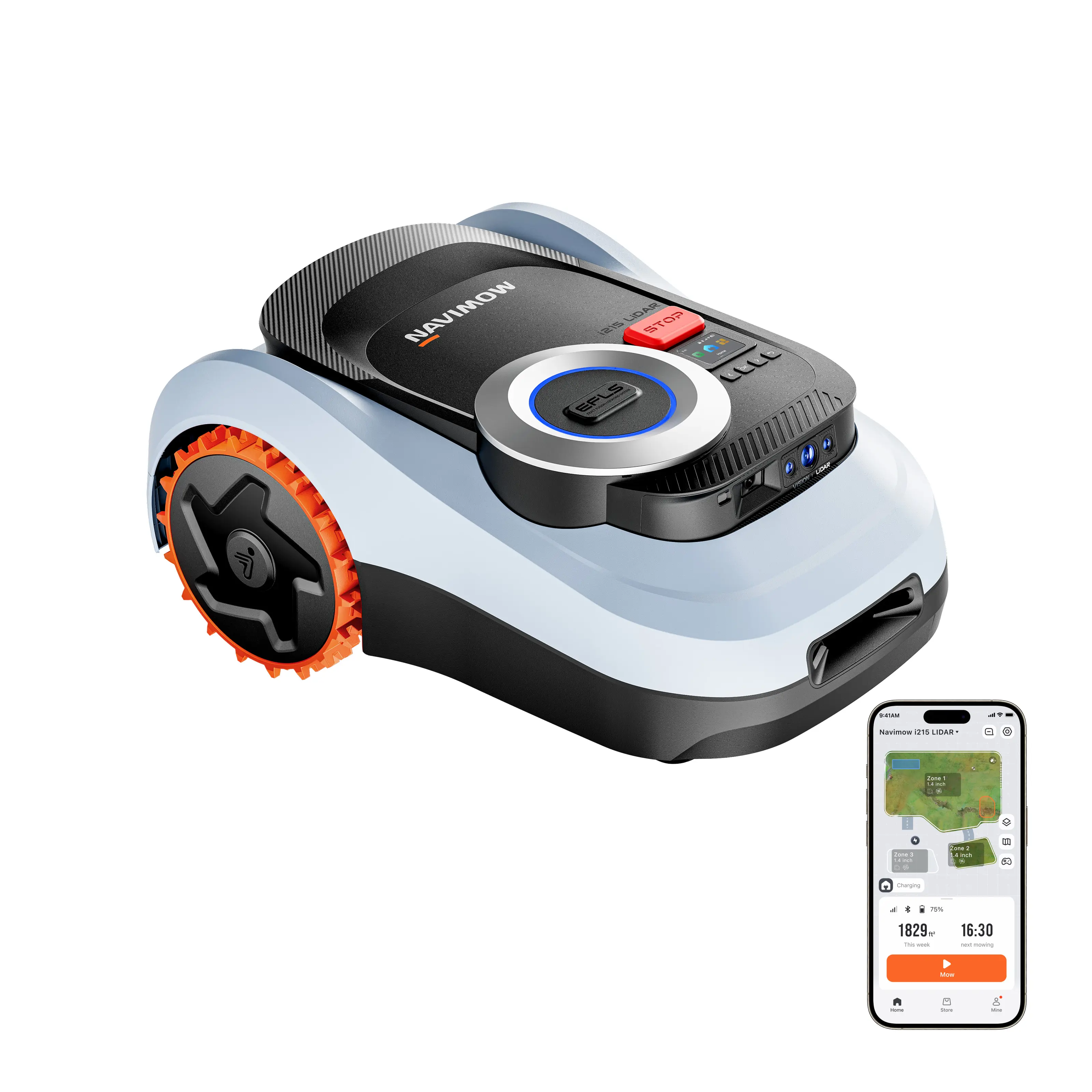 Segway Navimow i215 LiDAR Robot Lawn Mower, Wire Free Robotic Lawn Mower for 0.37 Acre, LiDAR & Vision Dual Fusion, Auto Mapping, Off-Road Wheels for 45% Slopes, Quiet 59 dB(A) Mowing zero  turn  mower