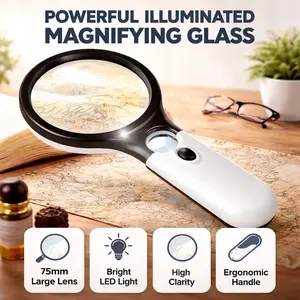 Magnifying Glass with Light, Double-Layer Glass Lens Handheld Large Magnifying Glass 3 LED Lighted Magnifier for Seniors Reading, Coins, Jewelry, Close Working, High Power Clear View, Easy to Use, Perfect Gift for Elderly，Mother’s Day Gift