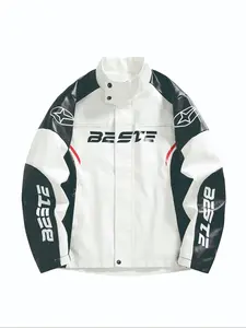 Men's Patchwork Jacket, Casual Fall Winter Outerwear, Long Sleeve Zipper Design, Comfortable Polyester Fabric