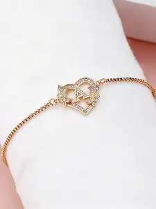 Exquisite Initial Letter Bracelet Rose Flower Heart Design Adjustable Cuff Bracelet Heart Charm Bracelet for Women & Girls, Zircon Bracelet, Fashion Jewelry for Party, Daily Clothing Decor, Trendy Jewelry for Anniversary Valentine's Day Gift