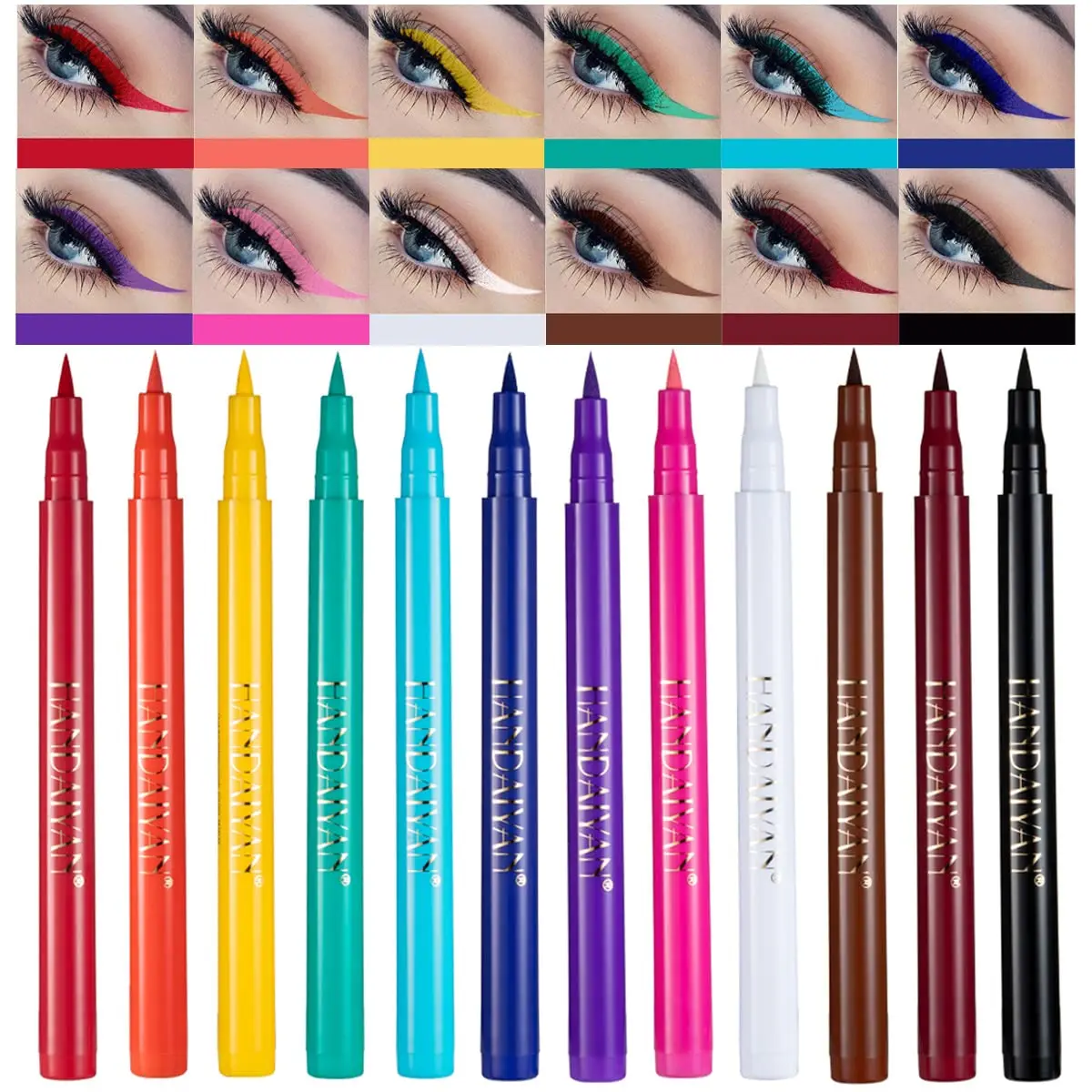 Women's 12-Color Matte Liquid Eyeliner Multi-Pack, Cosmetic Rainbow Neon Eyeliner Shades, Pigmented Waterproof Smudgeproof Longwear Multicolor Pencils, Flawless Smooth Gel Eye Liner Christmas Gift Kit (Set E)