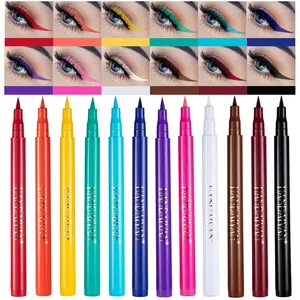 12 Colors Matte Liquid Eyeliner Set Rainbow Colorful Neon Eyeliner Pencil Pigmented Waterproof Smudgeproof Long Lasting Gel Eye Liner Christmas Makeup Gift Kit for Women (Set E) Flawless Smooth