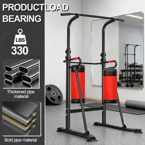 330 LBS Heavy Duty Power Tower 12-Level Adjustable Pull Up Bar Dip Stand Multifunctional Strength Training Home Gym for Family Beginner Friendly Non-Slip Anti-Rollover Design