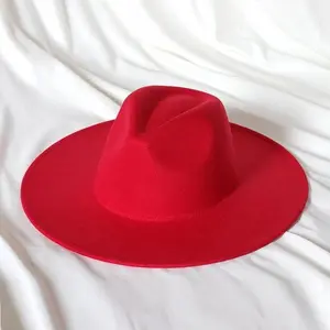 Red Cotton Wide Brim Fedora Hat with Adjustable Straps, Unisex, 56-58cm Size, 10cm Brim, 12cm Height