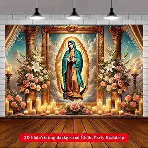 Party Banner 2D Flat Print Background, Party Decoration, Wall Hanging Backdrop, Virgin Mary Altar Cloth, Religious, Multi-Sized Polyester Decor, Wedding Party Backdrop