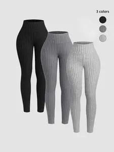Women's Solid Ribbed High Waist Skinny Pants, Casual Comfy Warm Leggings for Daily Wear, Ladies Bottoms for All Seasons, Womenswear