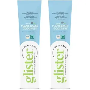 Glister Multi-Action Toothpaste, Pack of 2 ,7.05 oz Each with Plant-Based Goodness & Toothbrushes for Long Lasting Freshness and Cavity Protection