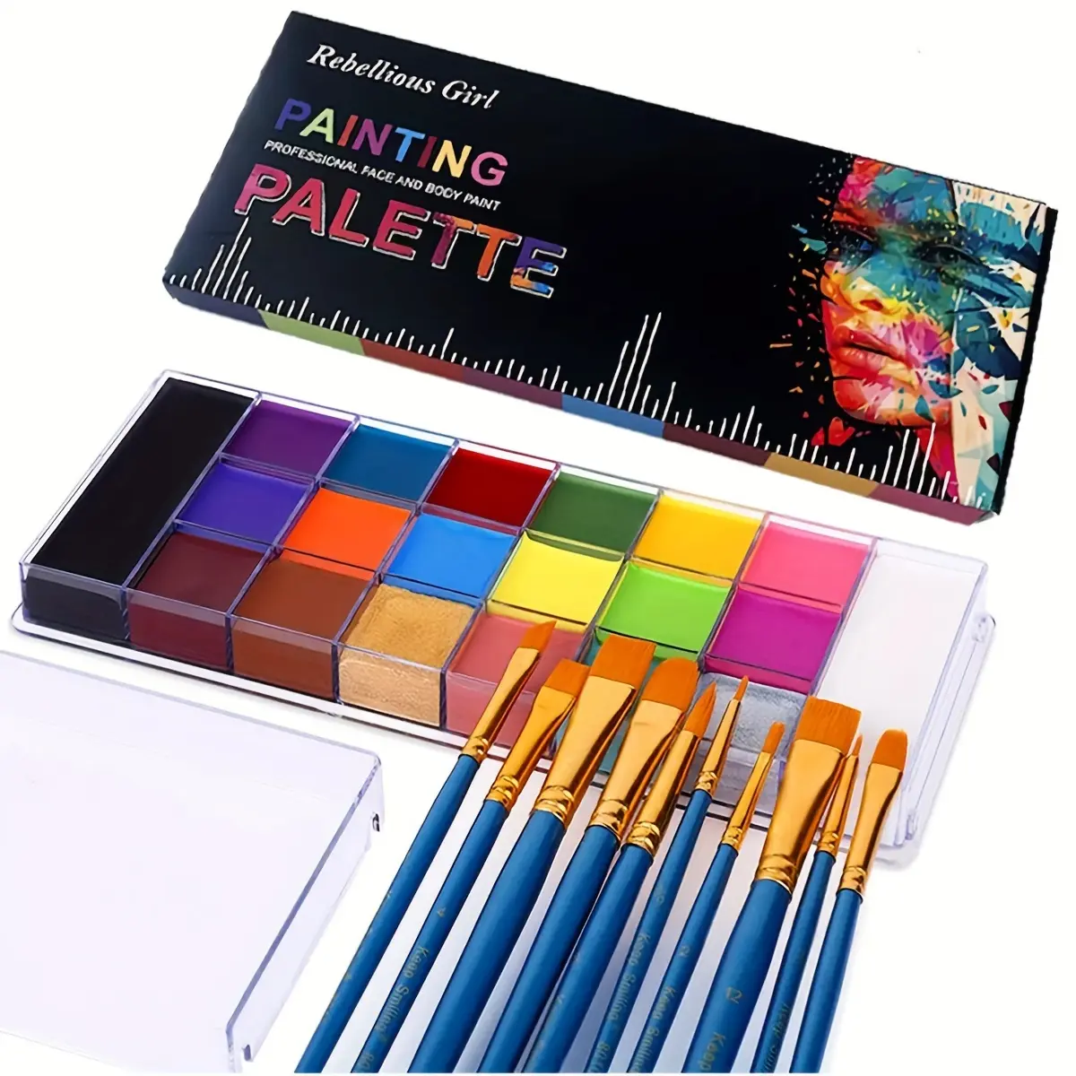 20 color professional Face Paint facial and body painting palette with 10 brushes, long-lasting, used for Halloween special effects and role-playing makeup Face Body Cosmetic Body Paint Set