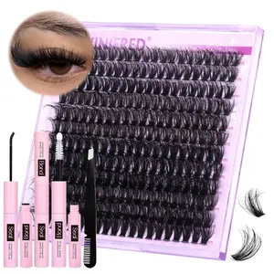 Lashes Extension Kit Fluffy Thick Lash Clusters Kit 100D Volume Wispy Lash Clusters Mink Individual Lashes Kit DIY Lash Bond and Seal Lash Remover Lash Tweezers
