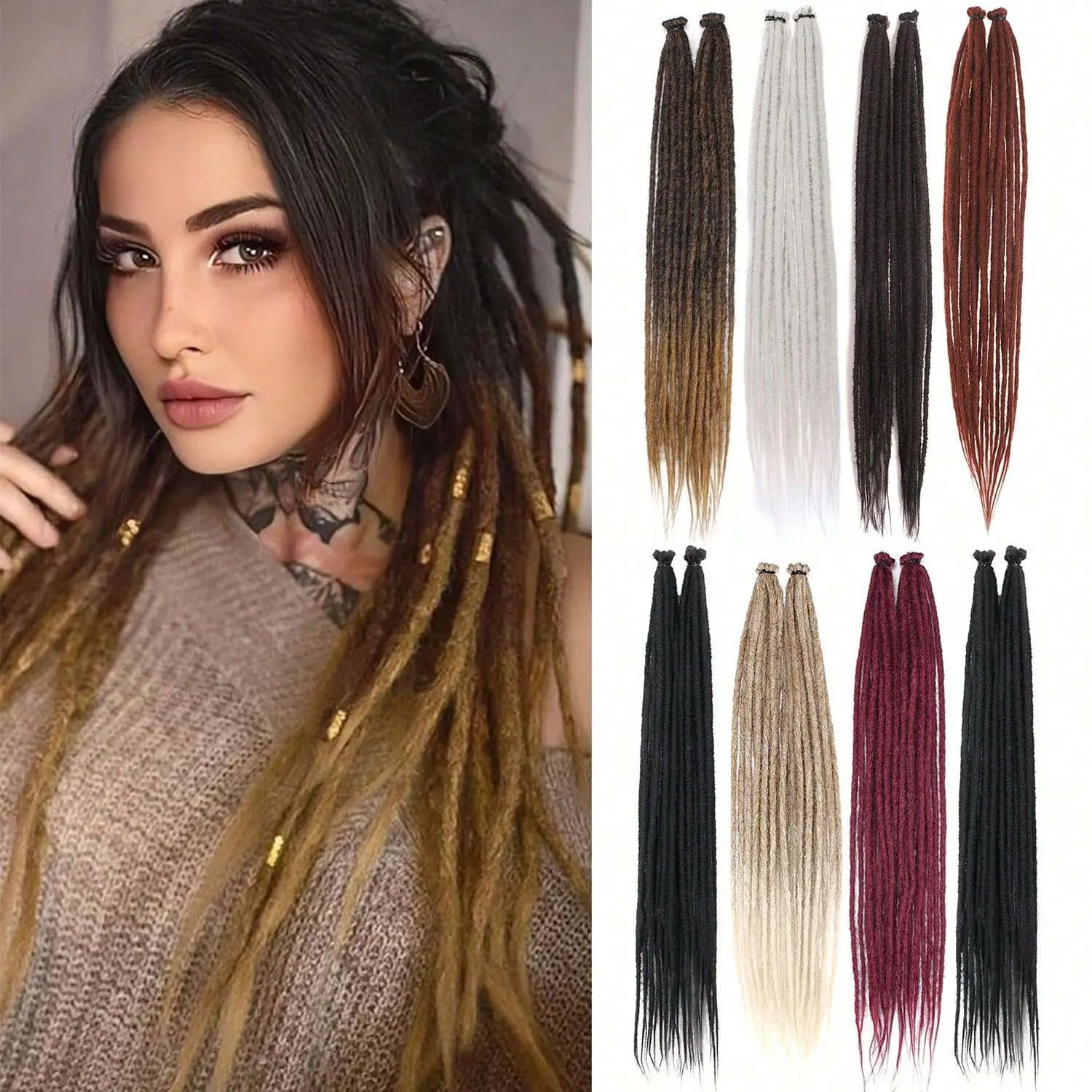 Unisex Soft Locs Style Synthetic Locs Crochet Dreadlock Hair Extensions & Pieces, 18/24in T27 Loc Extensions & Pieces, 10 Strands per Pack, 2 or 4 Pack Options, Dreadlock Hair Synthetic Extensions & Pieces, Loc Synthetic Extensions & Pieces