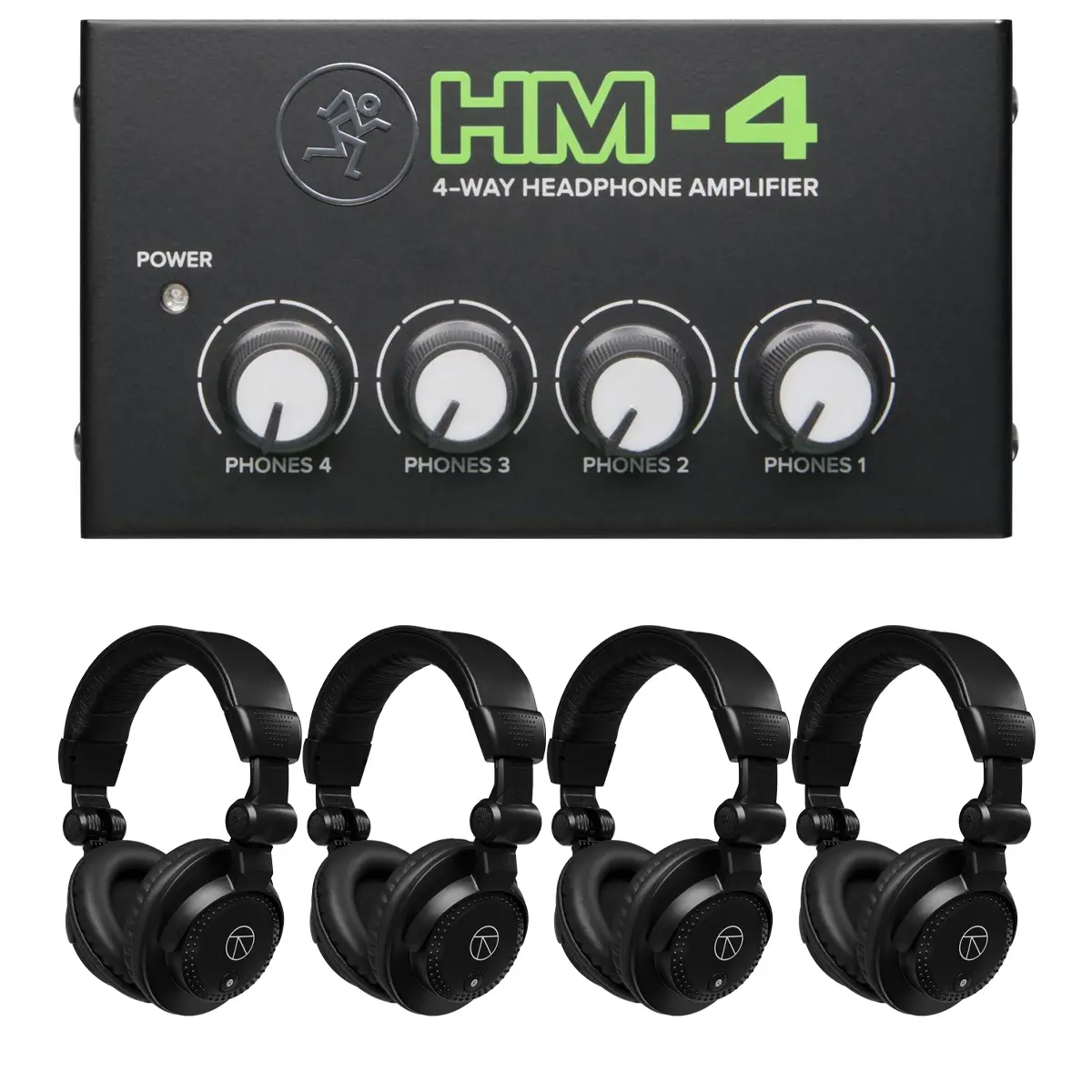 Mackie HM-4 4-Way Stereo Headphone Amplifier - Professional Audio Recording Equipment Bundle with 4x TAPH100 Noise-Isolating Headphones