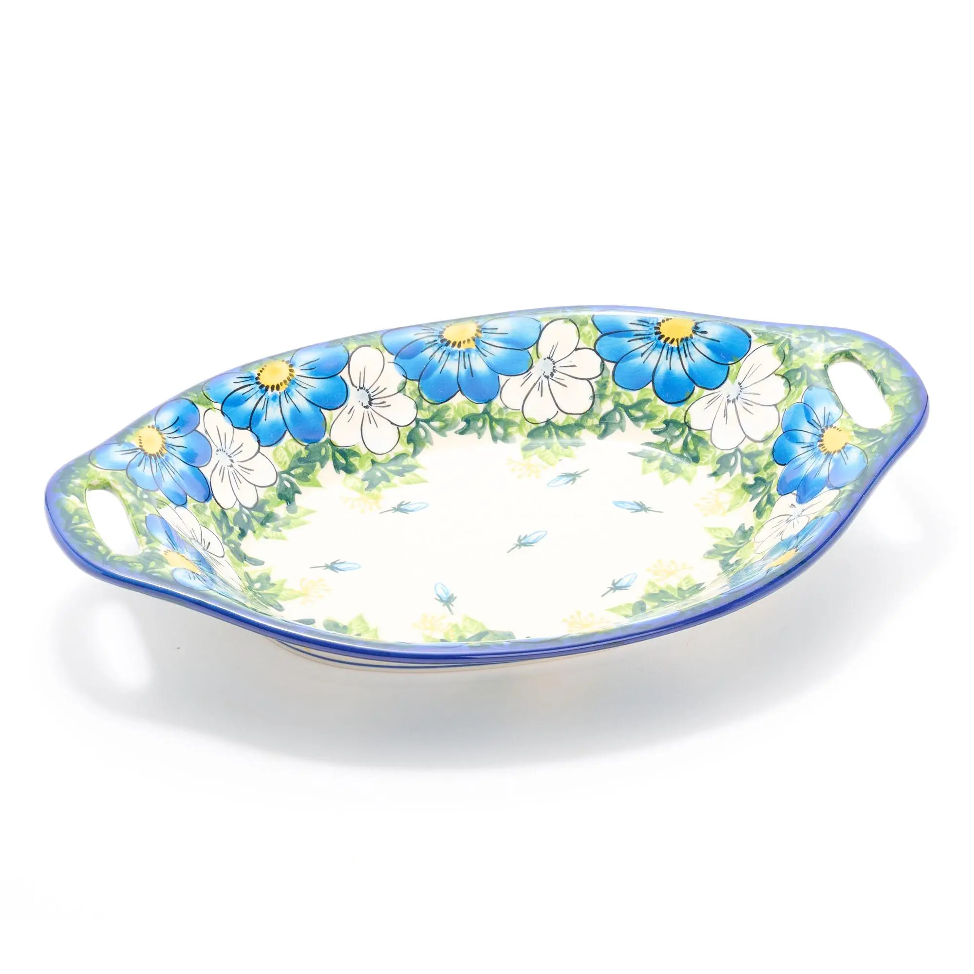 Lidia's Polish Pottery Hand Painted Oval Platter with Handles