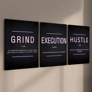 Letter Pattern Wooden Framed Canvas Painting, 3 Counts/set Exquisite Inspirational Decoration, Fashion Art Wall Decorations, Home Decoration Poster