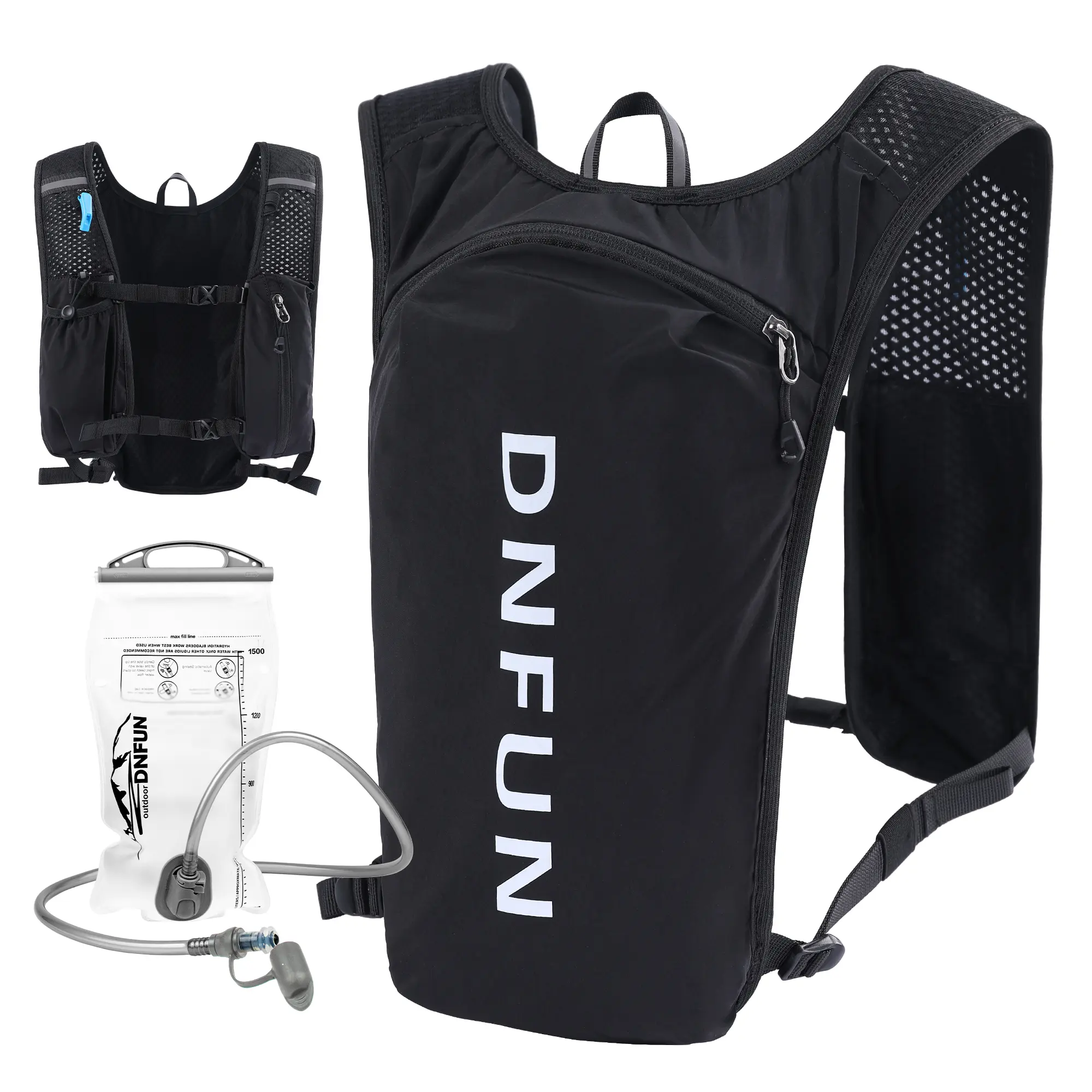 Lightweight Breathable Mesh Backpack, Hydration Vest for Trail Run and Hiking with 1.5L Bladder, Ergonomic Comfortable Design, Adjustable, Torso Fit, Bottle Pockets, All Seasons, Cycling, Ergonomic And Comfortable Design, Nylon, 2 Red Water Stop Collars,