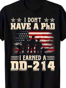 DD214 Retro Flag T-Shirt, I Don’t Have a PhD I Earned a DD214 Tee, USA Veteran Graphic Shirt, Y2K Retro Streetwear, Casual Unisex Crewneck
