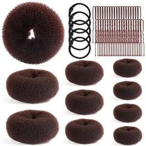 65 Pcs Hair Accessories Set with 10 Pcs Doughnut-Shaped Hair Bun Set  (1 Extra-Large, 2 Large, 3 Medium, 4 Small), 50 Pcs U-Shaped Pins and 5 Pcs Hair Ties