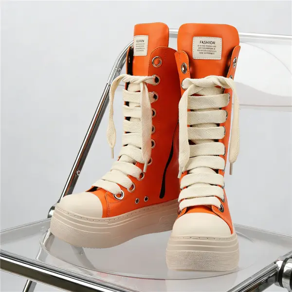 Women's Sports Shoes, Runway High Top Platform Sneakers, Lace-Up Height-Increasing Athletic Trainer for Walking & Fitness for Everyone, Footwear