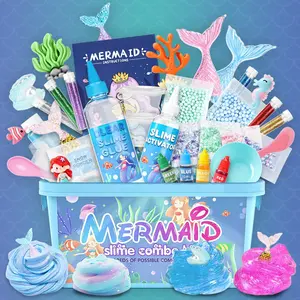 Mermaid Slime DIY Kit, Clay Crystal Mud Craft Material Set, Stress Relief Educational Toy Gift for 6+, Christmas Birthday Toy, Parent-Child Interactive Toy