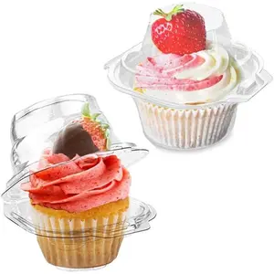 50 count Cupcake Boxes Plastic Individual Cupcake Containers Single Cupcake Carrier with Connected Airtight Dome Lid for Party