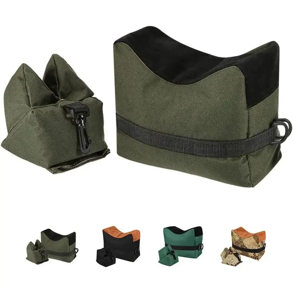 Army Green Unfilled Shooting Rest Bags 1 Set - 600D Polyester, Water Repellent, Lightweight, Outdoor Rifle Hunting Support, Quick-Connect Shoulder Straps, Minimizes Recoil, Sturdy, Portable, Army Green, 1 Set, Minimizing Recoil, Stay Sturdy, Front&Rear, S