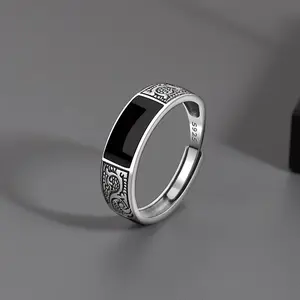 925 Sterling Silver Men's Ring   Luxury black Gem For Men Wedding Fine Jewelry Accessories Party Gifts